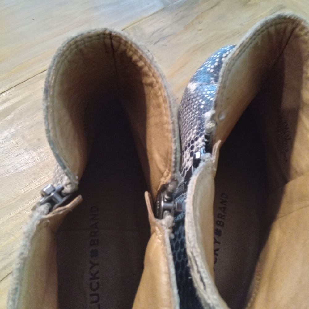 Lucky Brand Bartalino Leather Snakeskin Ankle Boots Size 7 - Picture 12 of 14